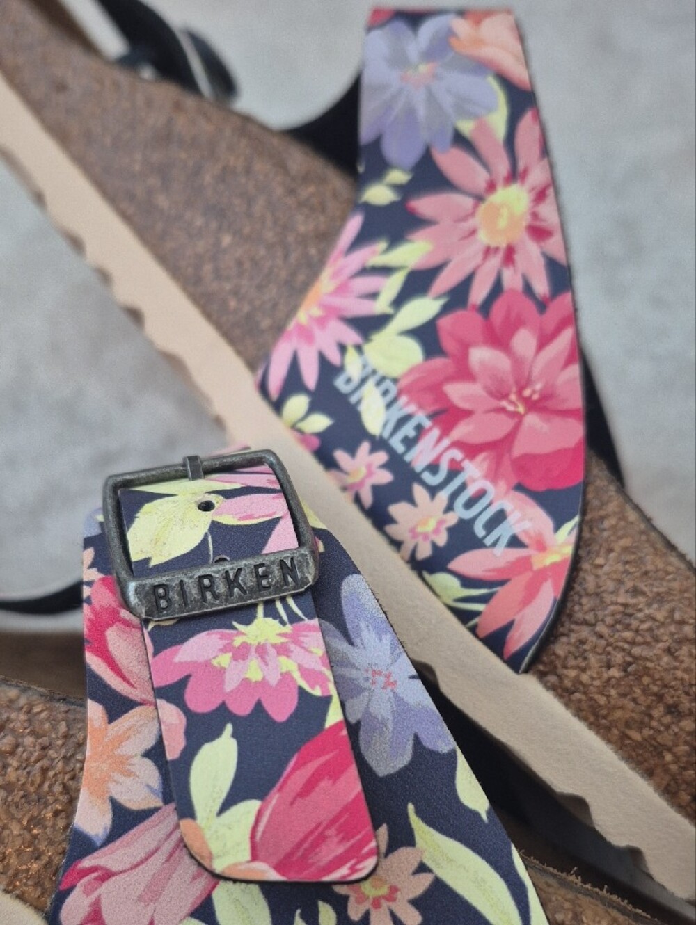 Birkenstock Floral Gizeh Thong Sandals - Navy with Pink & Purple Flowers - Picture 5 of 5